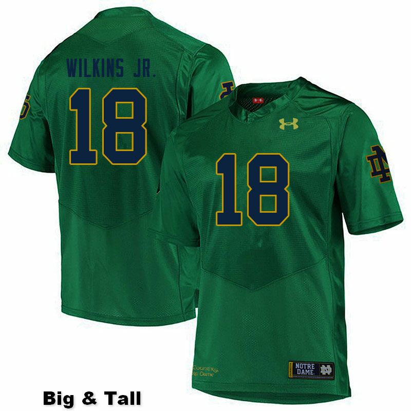 Men's NCAA Notre Dame Fighting Irish #18 Joe Wilkins Jr. Stitched College Under Armour Authentic Green Big & Tall Football Jersey EU10T07IJ